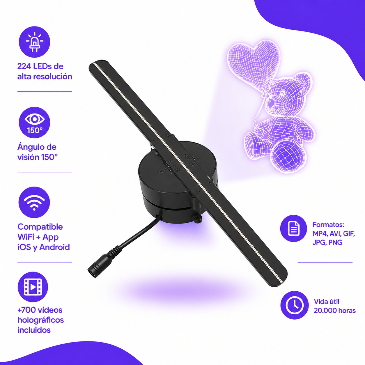 Ventilador Holográfica 3D LED